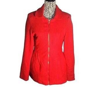 Rampage Red Textured Zip‎ Front Peplum Coat Jacket Gold Hardware Womens Size M